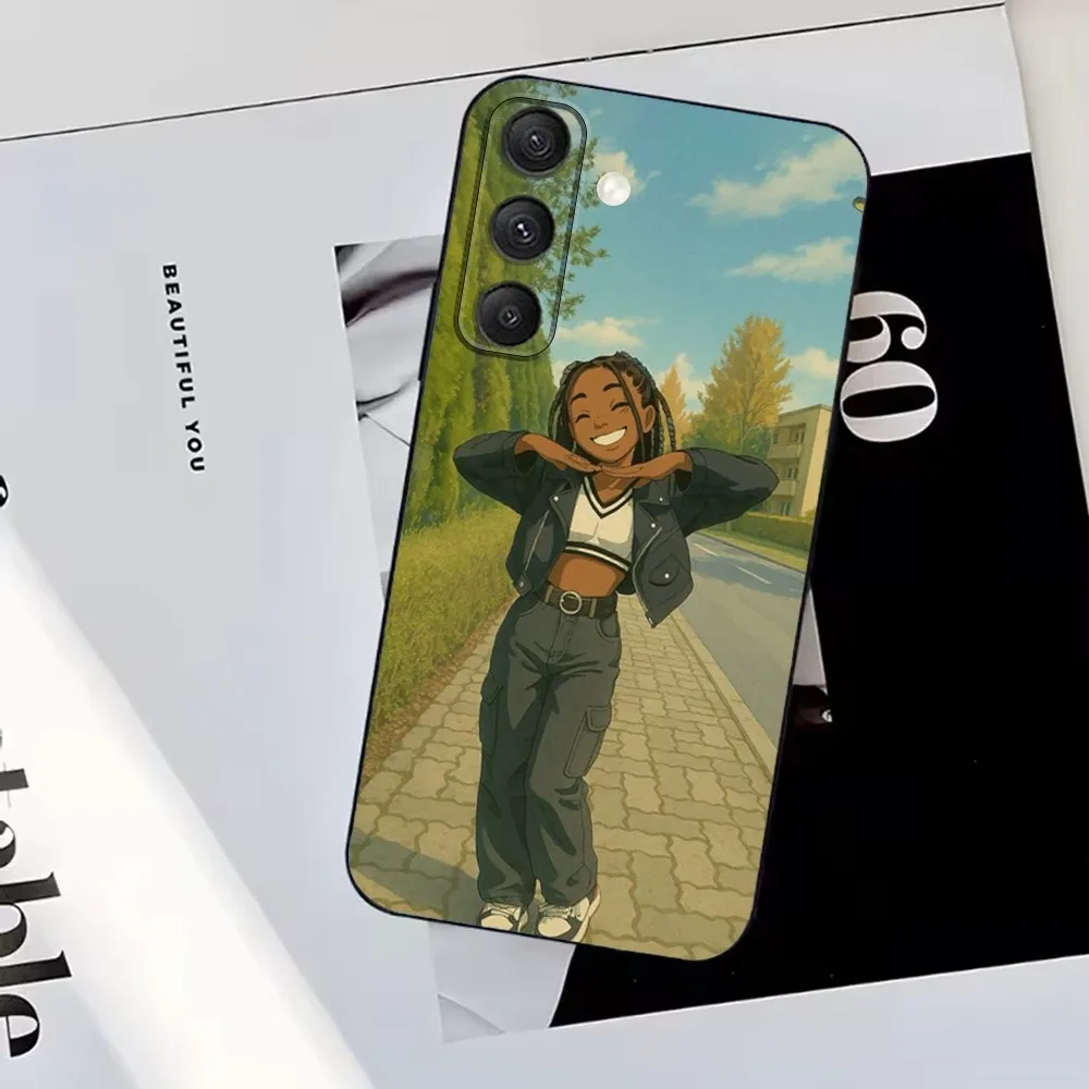 Afro Black Girl Phone Case For Samsung S25,S24,S23,S22,S21,S20,S10,Ultra,Plus,Lite,FE,Soft Silicone Black Cover - Image 2