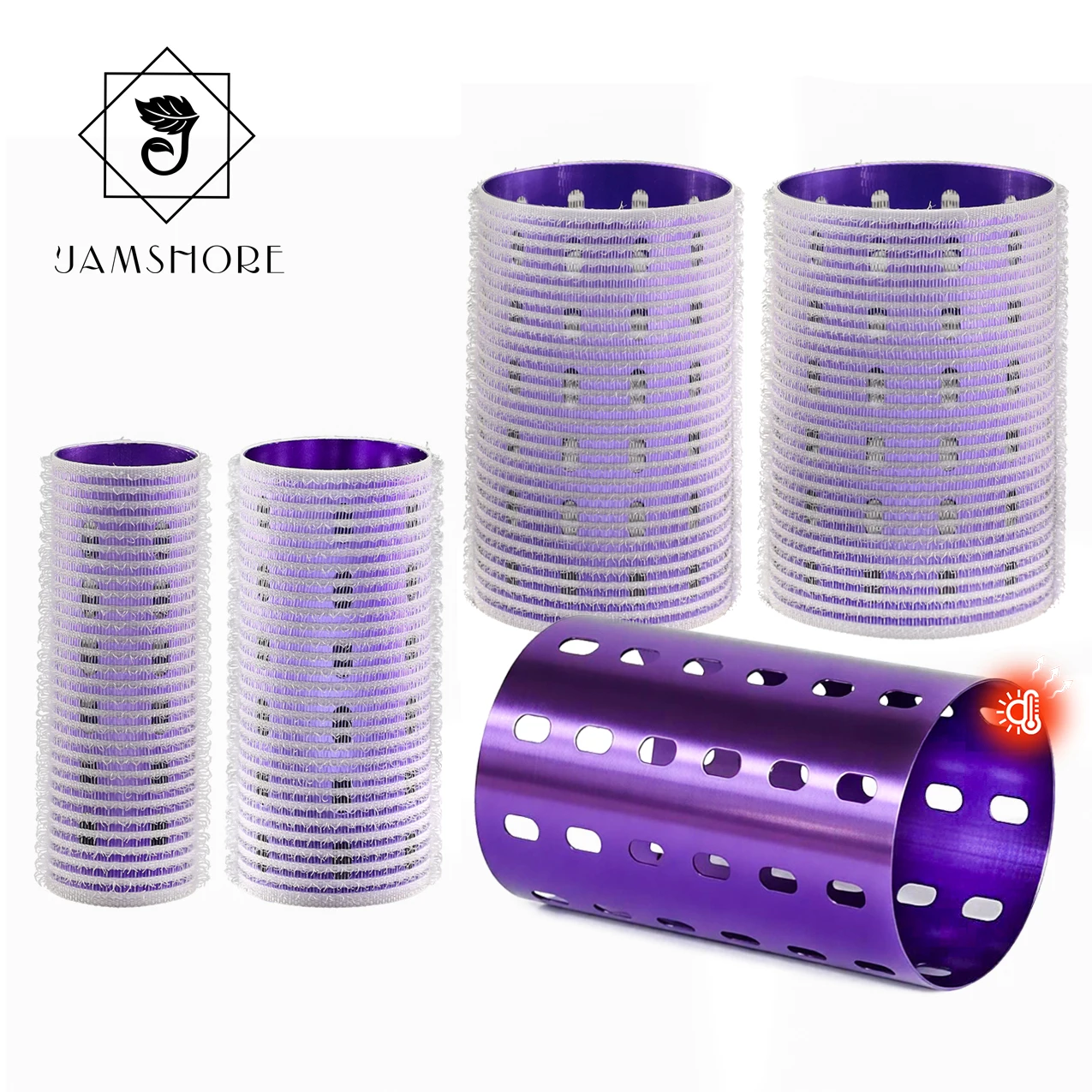 6pcs/set Ceramic Thermal Hair Rollers Nylon Hook & Loop Aluminium Core Light Weight Self Grip Irons Hairdryer Hot Curl 90mm 1951