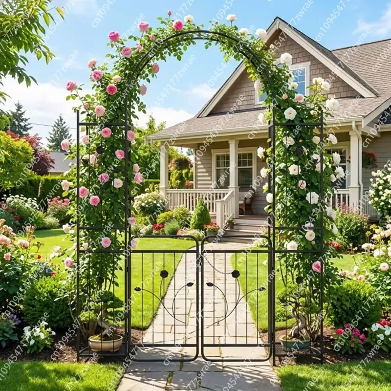 87-Inch Tall Garden Arch with Climbing Trellises and Gate Planter Shelves Elegant Fencing & Trellis Accessory