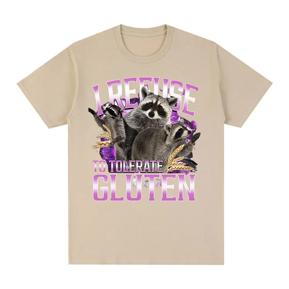 رفضت على التسامح الغلوتين تي شيرت مضحك الراكون الميمات طباعة المتضخم الرجال والنساء القطن عادية قصيرة الأكمام تي شيرت
