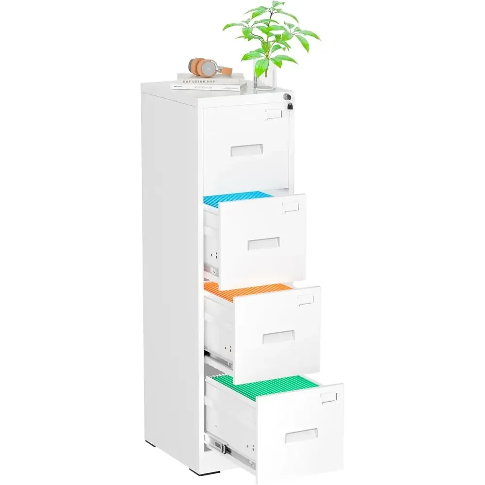 Metal File Cabinet with Lock, Durable Steel Construction, Under Desk Storage for Letter and Legal Size Files, 18x15x52 Inches, W