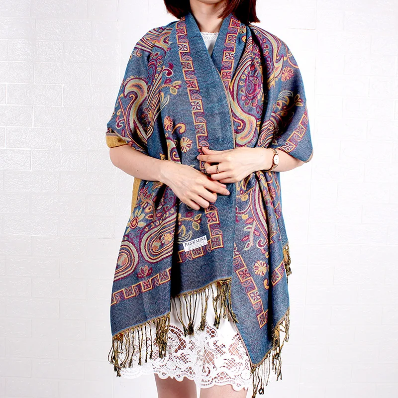 Pashmina Silk Viscose Cashmere Blended Paisley Stole Scarf Shawl Tassel Stylish Large Long Light Weight Luxury For Women