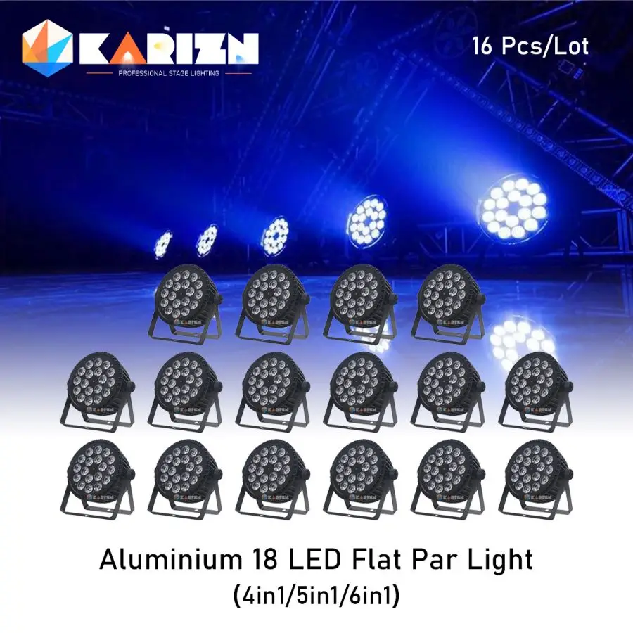 

No Tax 16Pcs Aluminum Alloy Flat Par Light 18x18w/18x12w RGBWA UV/RGBW 6in1/4in1 Led Light DMX Stage Led Par Lighting Equipment