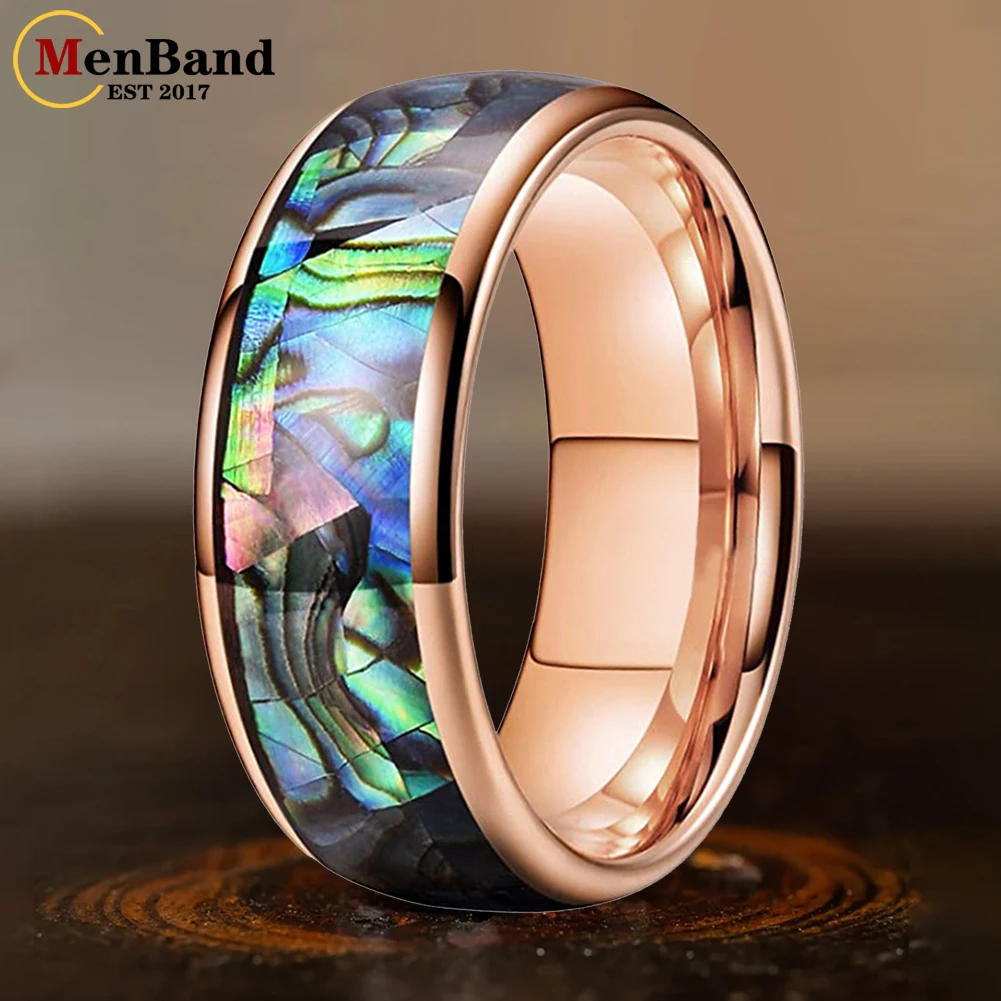 MenBand Fashion 4MM 8MM Men Women Multicolor Tungsten Wedding Band Ring Abalone Shell Inlay Domed Polished Comfort Fit