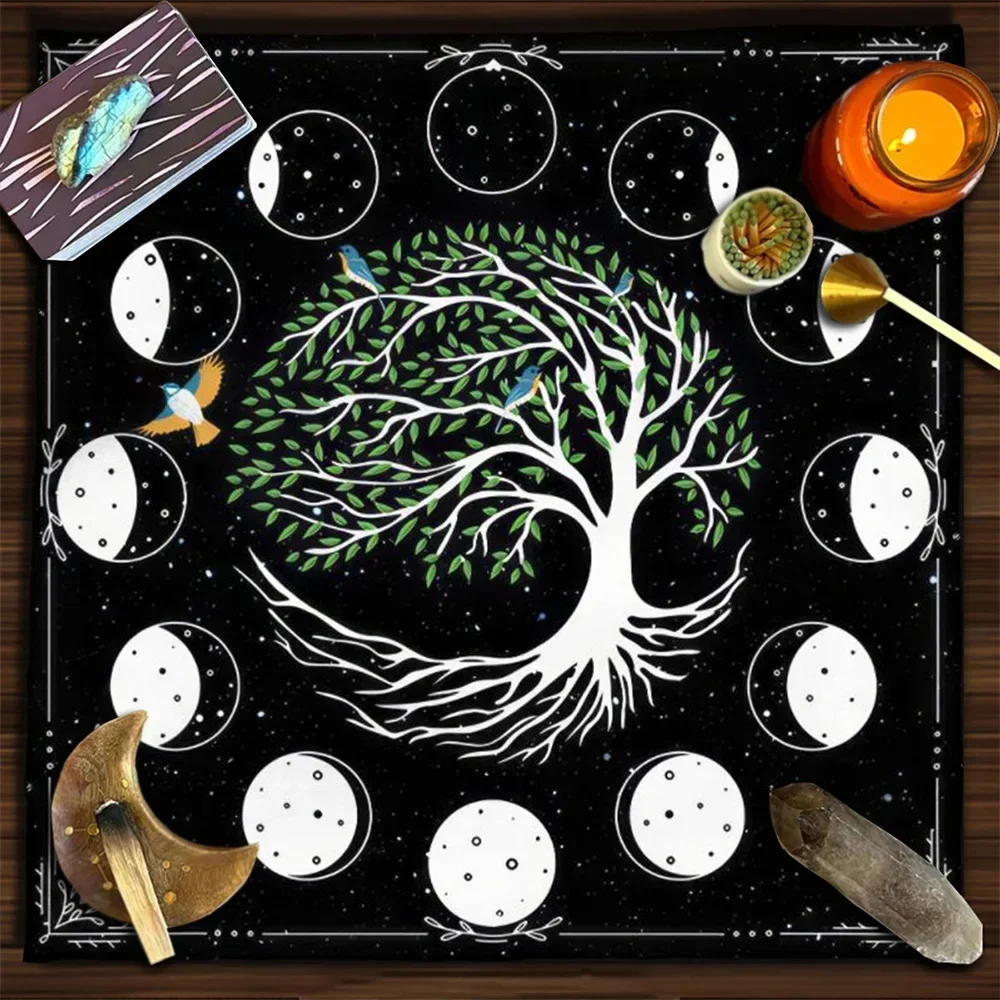 Tree Of Life Tarot Reading Cloth Tarot Mat Moon Phase Birds Starshine Altar Cloth Divination Tools Witch Wiccan Ritual Cloth