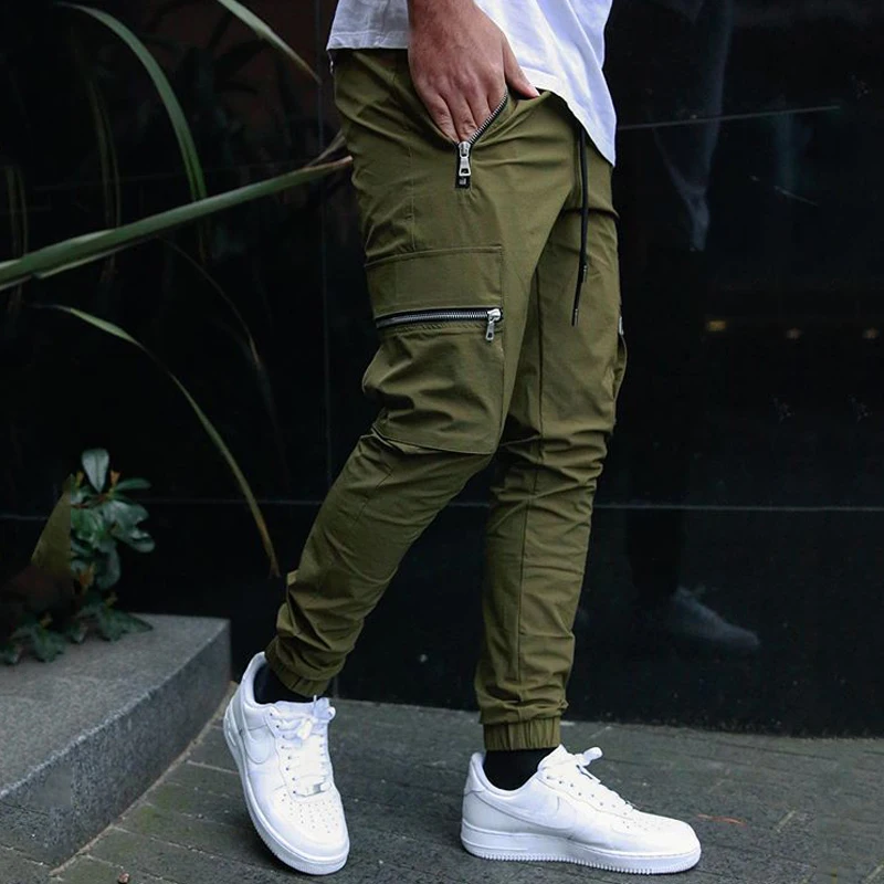 New Men\'s Sweatpants Trend Sports Leisure Zipper Multi-Pocket Trousers Micro Stretch Fashion Social Party Cargo Pants