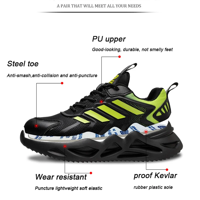 Black Safety Sneakers Men Lightweight Waterproof Steel Toe Men\'s Safety Shoes Sport WorK Shoes Work Boots for Men Indestructible