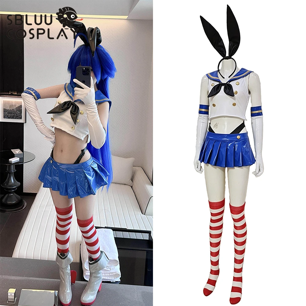 SBluuCosplay Anime Shimakaze Cosplay Kostüm Blauer Rock Uniform Matrosen-Leder-Rollenspiel Halloween-Party