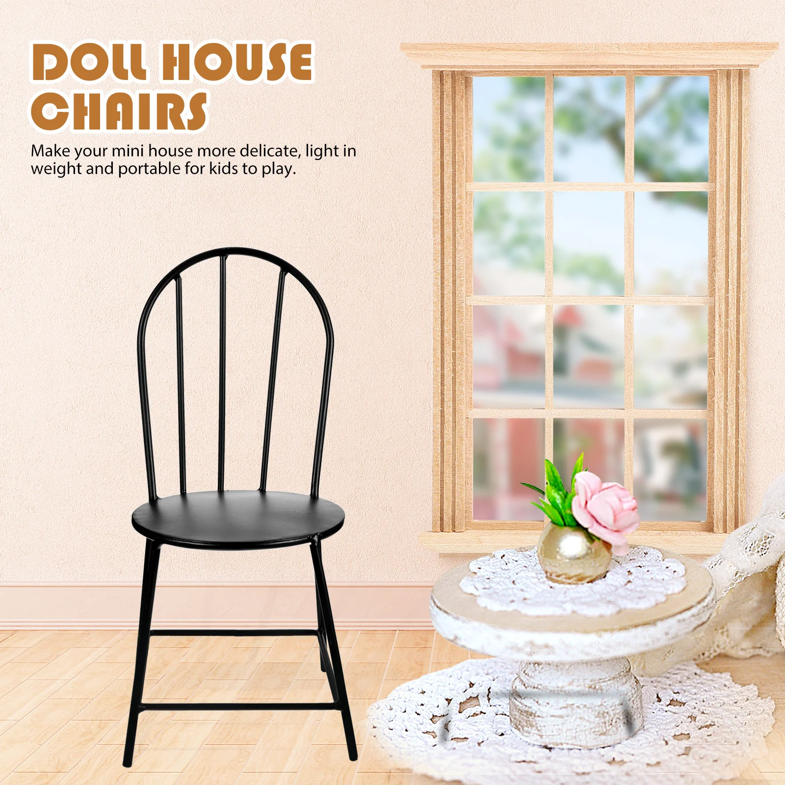 เก้าอี้เหล็กจิ๋ว 1 ชิ้น สำหรับตกแต่งบ้าน เก้าอี้เฟอร์นิเจอร์ ผิวเรียบ งานฝีมือสมจริง น้ำหนักเบา เหมาะสำหรับเด็กเล่น