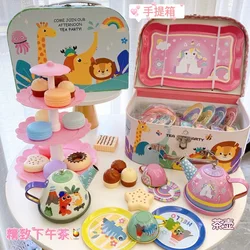 Kids Tea Party Set for Little Girls Mermaid Gift Pretend Toy Tin Tea Set,Princess Tea Time Kitchen Pretend Play Tea Set Toys