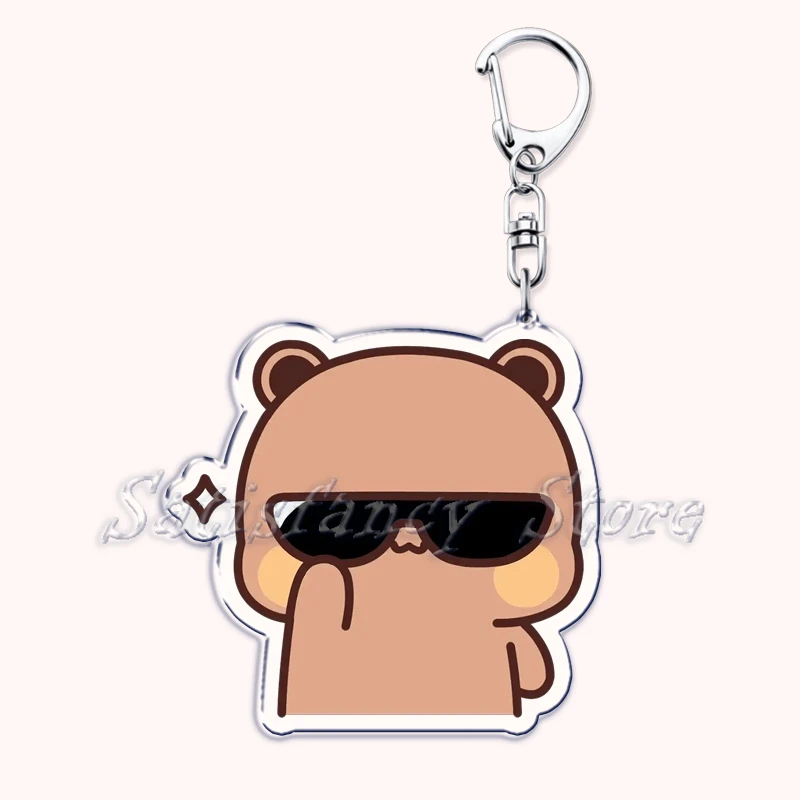 Bubu Dudu Cartoon White and Grey Couple Bears Keychains Ring for Accessories Bag Pendant Key Chain Jewelry Fans Lovers Gifts