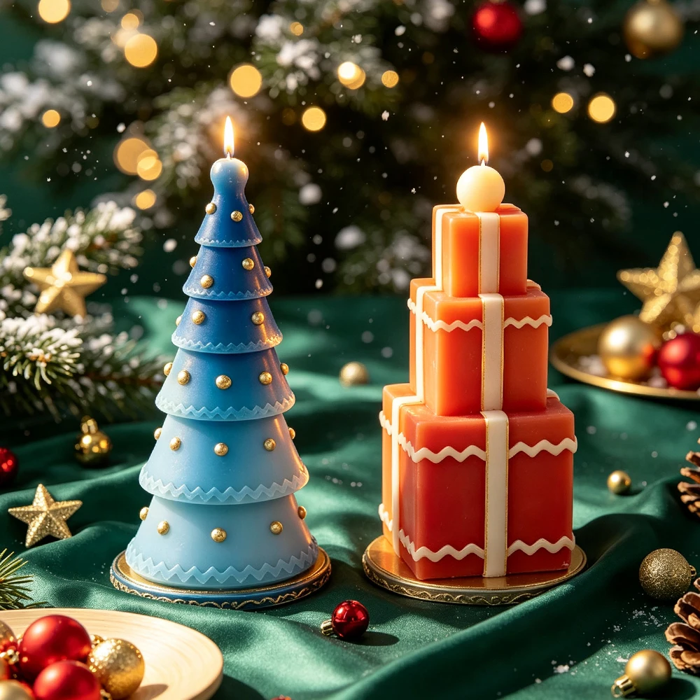 DIY Christmas Tree Gift Box Snowman Silicone Mold Scented Candle Plaster Casting Crafts Mould Xmas Decor Candle Making Supplies