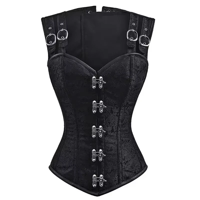 Women Corset with Shoulder Straps Overbust Bustier Plus Size Floral Jacquard Gothic Corset Top Steampunk Corset Vest
