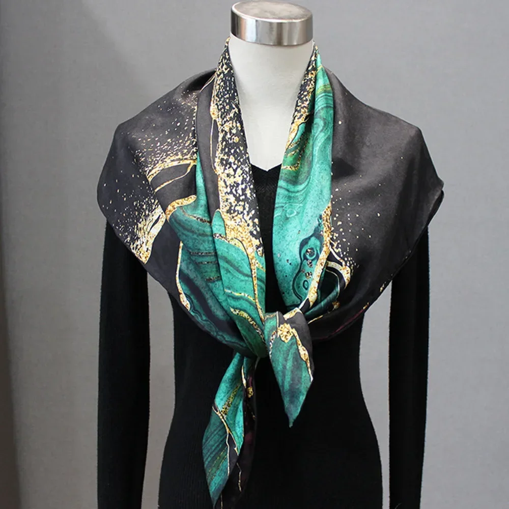 

High-end Elegant Women'S Exquisite Fashion Aurora Double-sided Print Quality Sand-washed Twill Silk Hand-rolled Edge Scarf Shawl