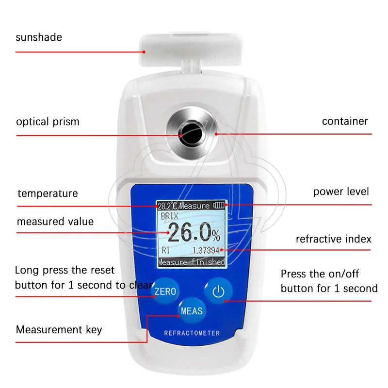 Digital Fruit Sweetness Tester Waterproof Sugar Refractometer Portable Sugar Content Analyzer