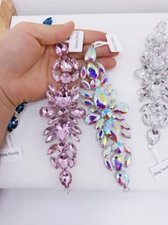 Qing Family 1pcs Crystal AB Sew On Rhinestones Applique water-drop Bottom Glitter Flatback Sewing DIY Wedding Dress Accessories