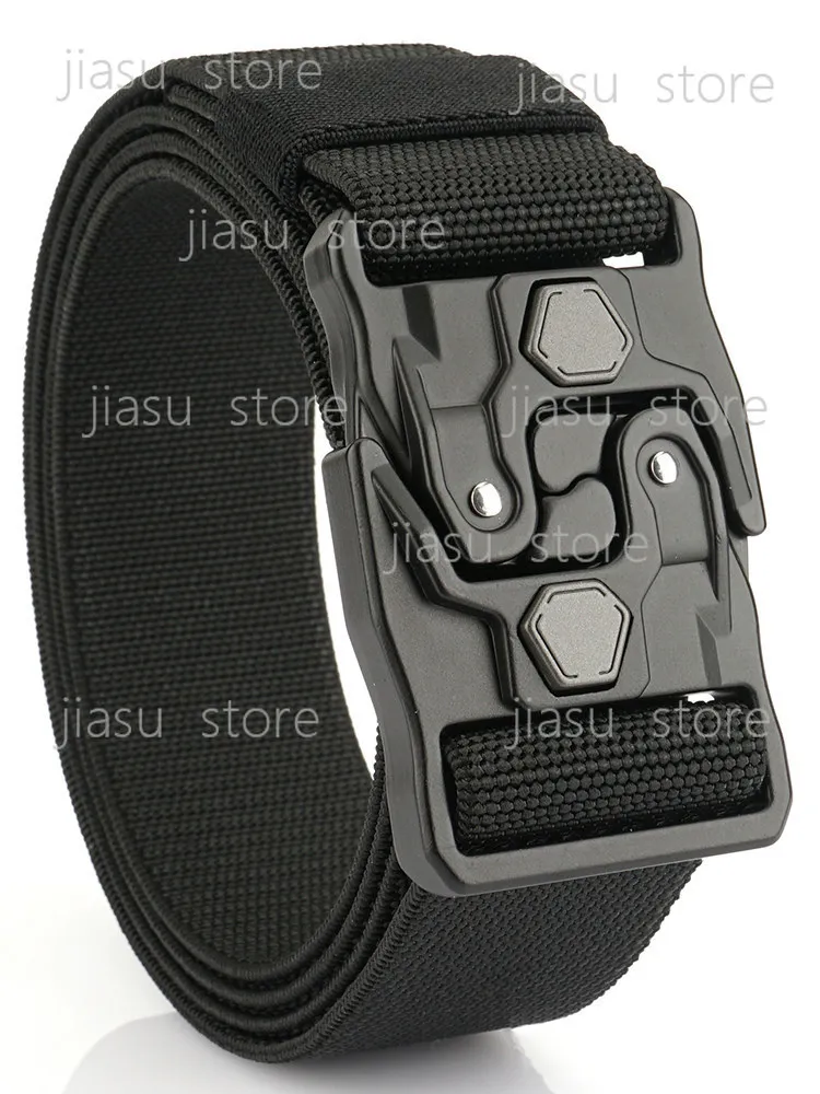 Outdoor Tactical Canvas Belt with Aluminum Quick Release Buckle, Elastic Nylon Work Waistband for Men Daily Wear