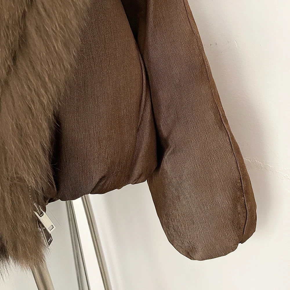 OFTBUY Übergroße Gesteppte Oberbekleidung Warme Winterjacke mit Glatter Reißverschluss-Technik Echtes Fuchsfell Wintermantel für Damen – Detail 15