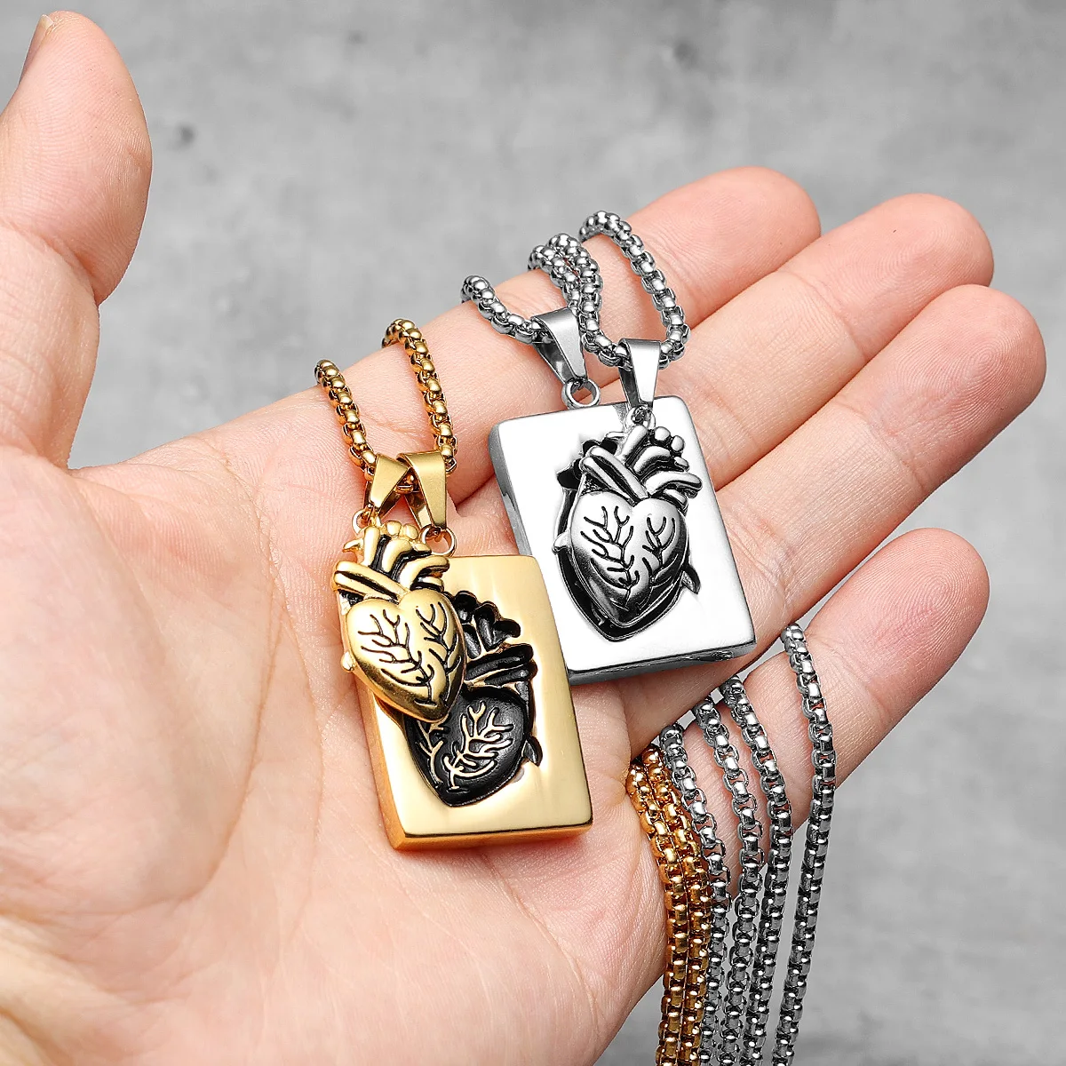 Collar con colgante de corazón anatómico, Collares góticos para parejas, conjunto de cadena de acero inoxidable y rompecabezas, joyería Punk Rock para regalo masculino
