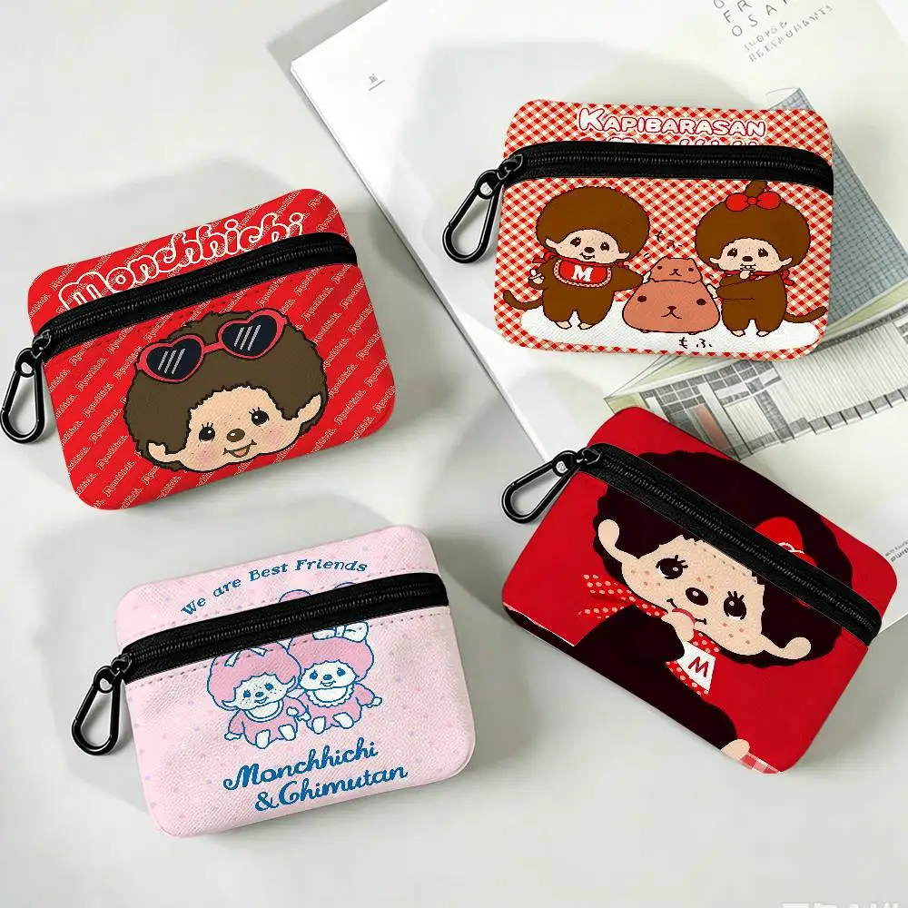 Cartoon Lawaii Anime M-Monchhichi Waterproof Oxford Cloth Zipper Wallet Portable Hanging Small Coin Purse For Travel