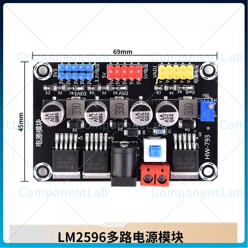 2-8pcs LM2596 voltage regulator power module, providing DC 3.3V and DC 5V, adjustable for multiple voltages.