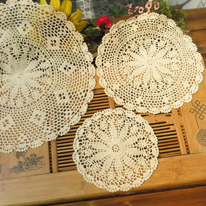 

Handmade Crochet Lace Doily, 100% Cotton Round Table Centerpiece Decor, 25-35-40-45-50cm, White Beige