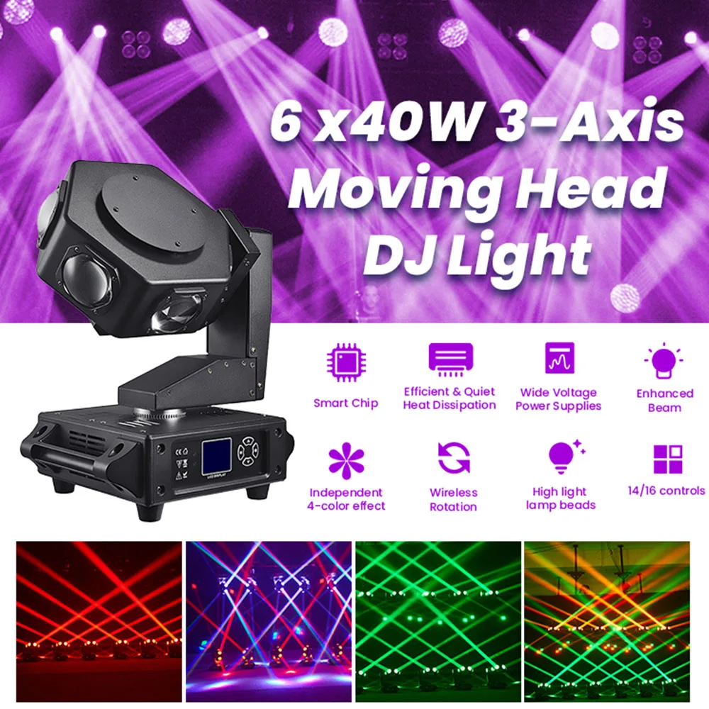 KEMAX 6X40W Fascio LED Testa mobile 240W UFO DJ Feste Luce 3 assi RGBW Strobe DMX Discoteca Luce da palco Effetto luce per Club Show