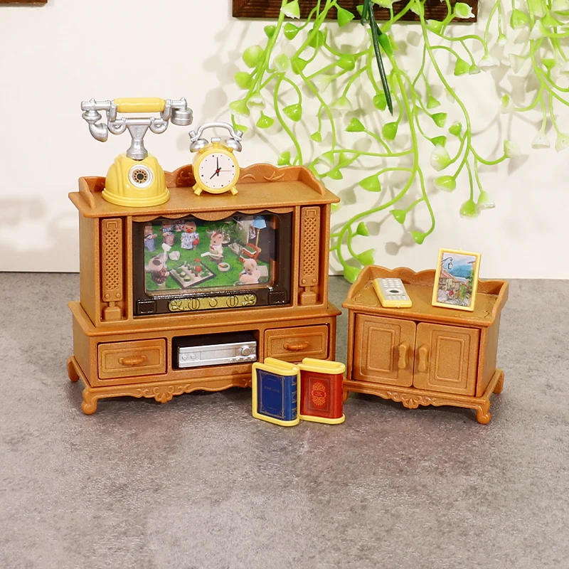 

1:12 Dollhouse Miniature Dining Table Chair Sofa Tea Table TV Cabinet Set Model Doll Furniture Decor Micro Scene Prop Toy