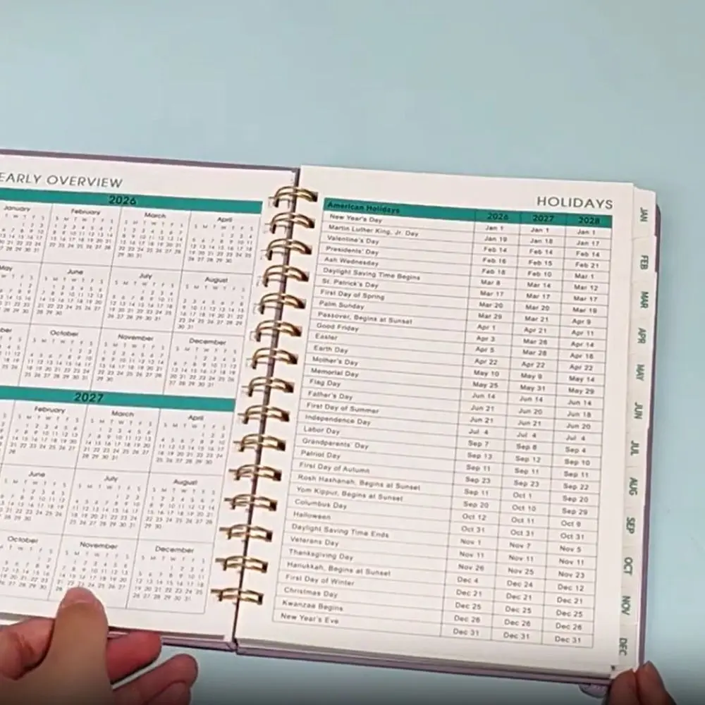 A5 2026 planejador mensal semanal capa de couro do plutônio calendário planejador diário bloco de notas com alça auto-enchimento registro diário do caderno
