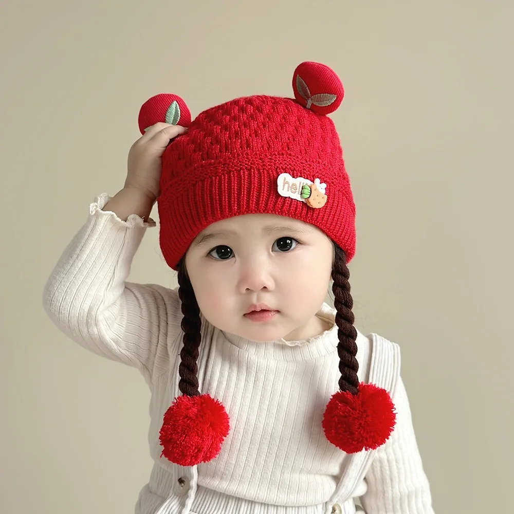

Cute Cartoon Baby Ear Protection Cap Thickened Keep Warm Knitted Woolen Hat Windproof Kids Beanie Cap Winter