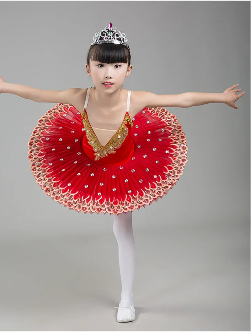 2025 새로운 전문 발레 투투 어린이 백조의 호수 의상 화이트 레드 블루 발레 드레스 어린이 팬케이크 투투 소녀 댄스웨어