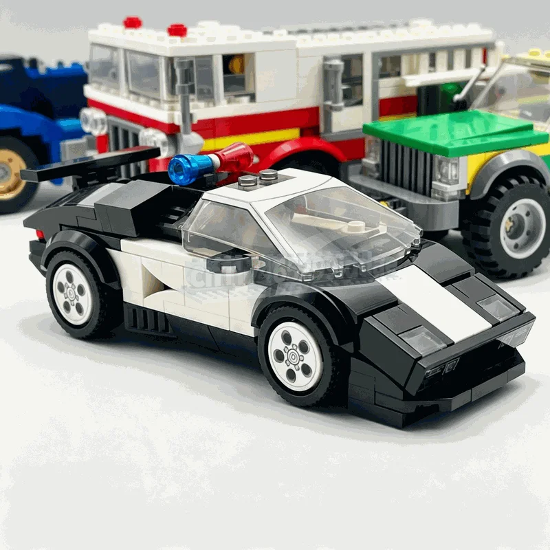 1852Parts Urban Service Vehicle Pack Building Blocks Tow Truck Rescue Van Patrol Car Loader Model DIY Assembly Collection Gift