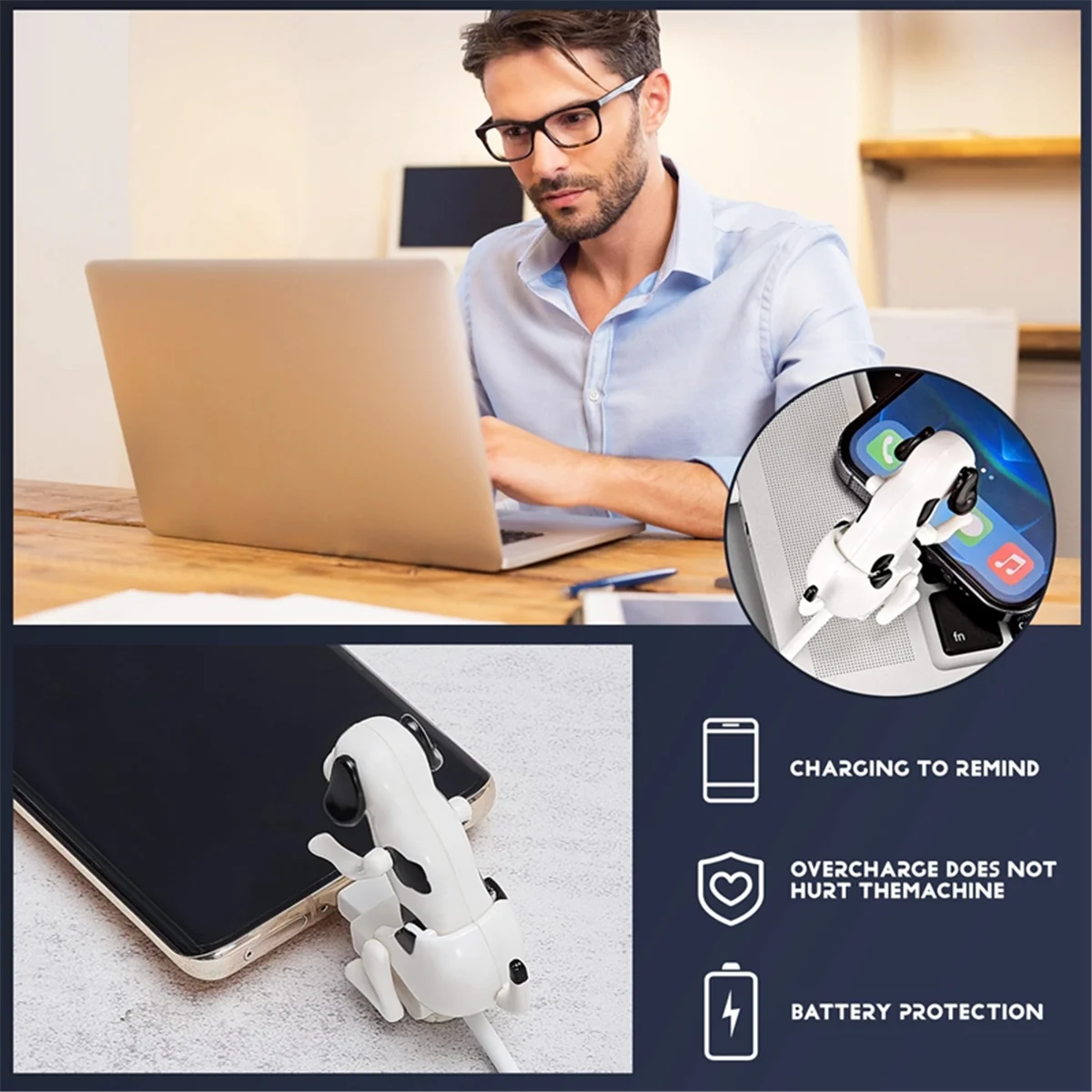 Engraçado Humping Dog cabo USB, carregador rápido para iPhone 13, 12, 11 e mais, movendo cão manchado