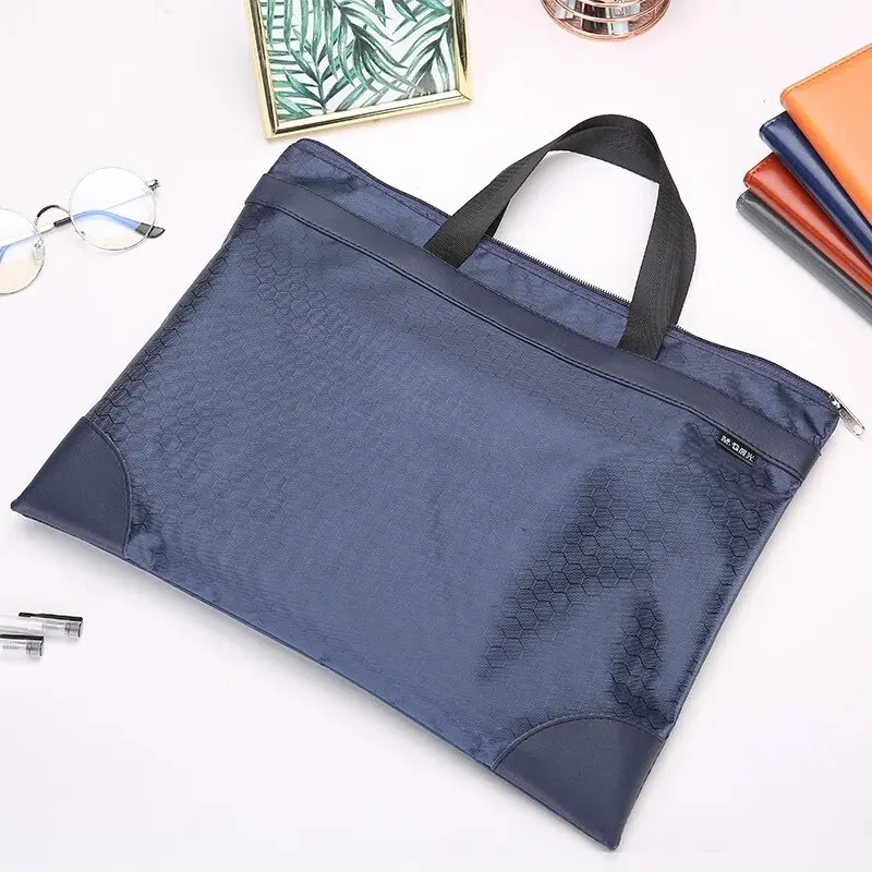 M&G Stationery A4 Blue/black Pattern Portable Conference Bag Large Capacity Business Zipper Bag Information Bag File Bag 1pc