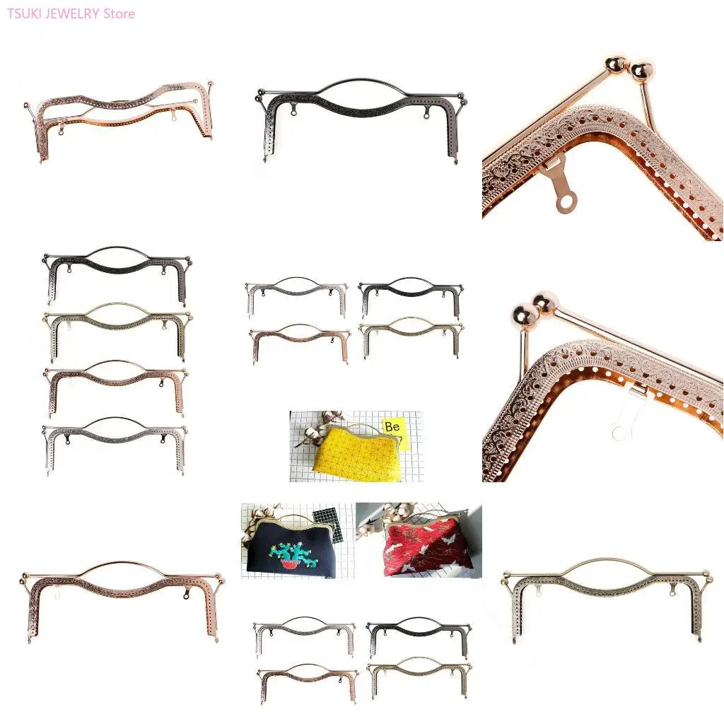 

62KE 1pc Coin Purse Bag Kiss Clasp Lock Metal Arch Frame Hand DIY Craft 27cm