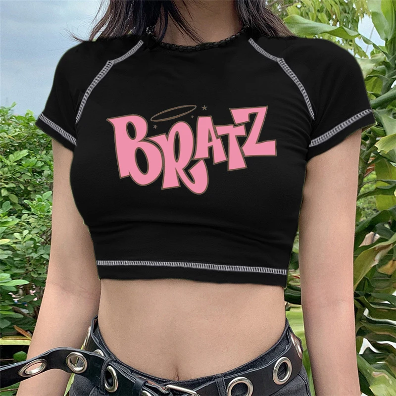 Camiseta feminina y2k vintage camiseta rua goth harajuku preto feminino manga curta camisetas impressão roupas femininas