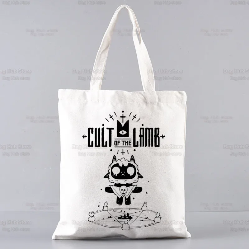 Cartoon Cult Of The Lamb Shopping Bag Handbag Bolsas De Tela Tote Bolsa Cartoon Video Game Shopping Bag Jute Tote Fabric Custom