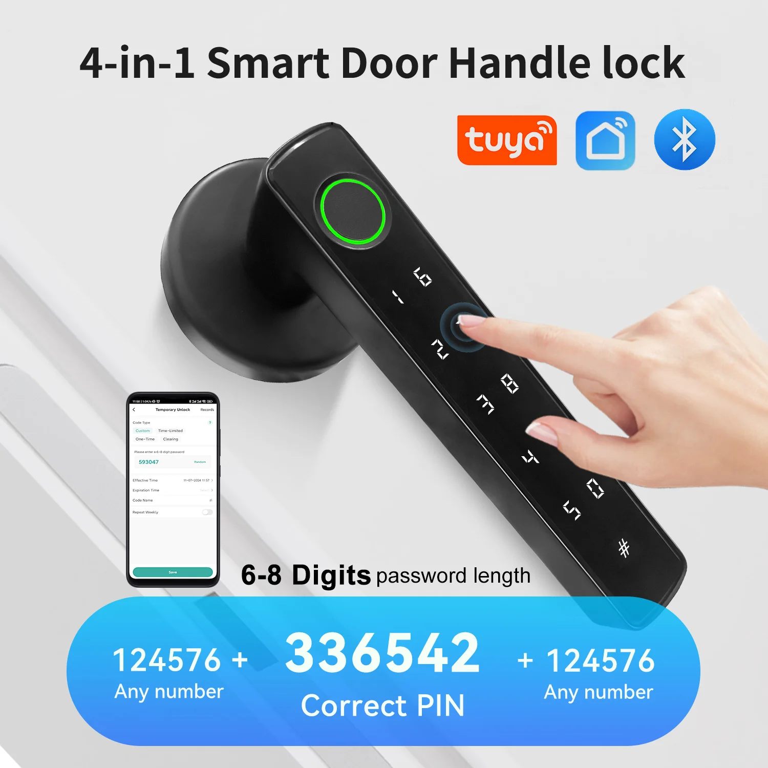 

Tuya Smart Door Handle Key Fingerprint Recognition Lock Smart Life Remote Control Security Protection For Hotels Apartments