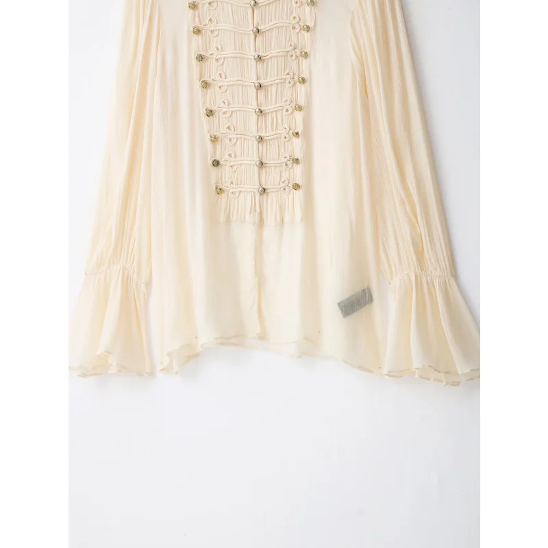 2026 Neue Kollektion Damenkleidung Rüschenbluse Luxuriöse Vintage-Style Hemden Langärmelige Hemden mit Trompetenärmeln Elegantes Abendhemd – Detail 14