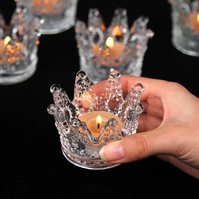 Multipurpose INS Glass Crystal Candle Holder Golden Crown Candlestick Necklace Ring Storage Disc Creative Ashtray 6Pcs