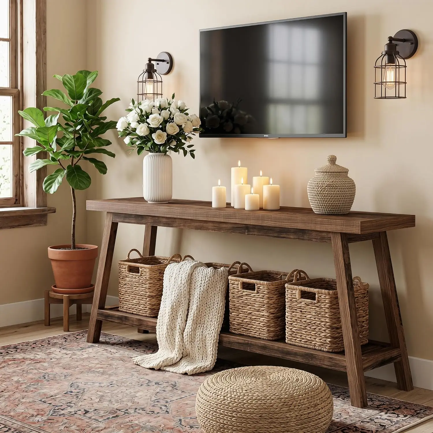 Aliexpress 70.87" 2-Tier TV Stand for Living Room, Framhouse Entertainment Center with Open Shelves, Rustic Television Media, Customized - Aliexpress Deal