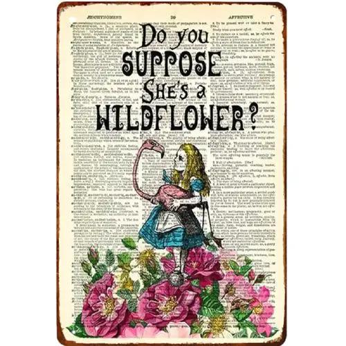 Alice;s Adventures in Wonderland Vintage Metal Sign Book Page Print/Quote