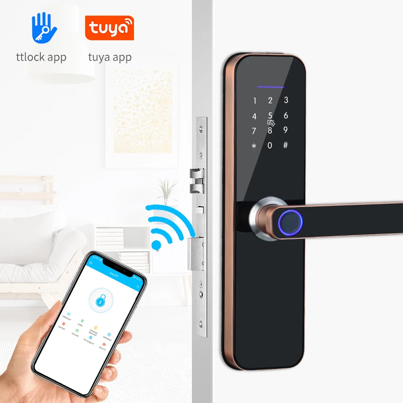 XIMI-Bloqueio Tuya Fingerprint Door Lock, Tuya APP, Smart Biometric e RFID Code Lock, TT Lock, New Arrival, 2021