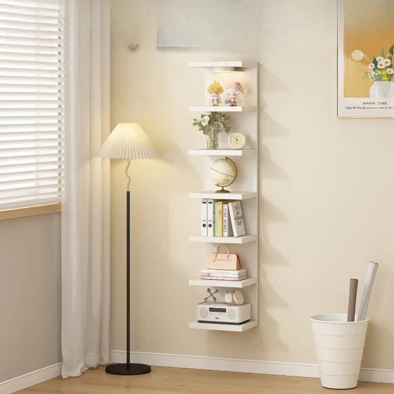 Wall rack, suspended multi-layer baffle with LED light, modern simple living room wall hanging storage rack