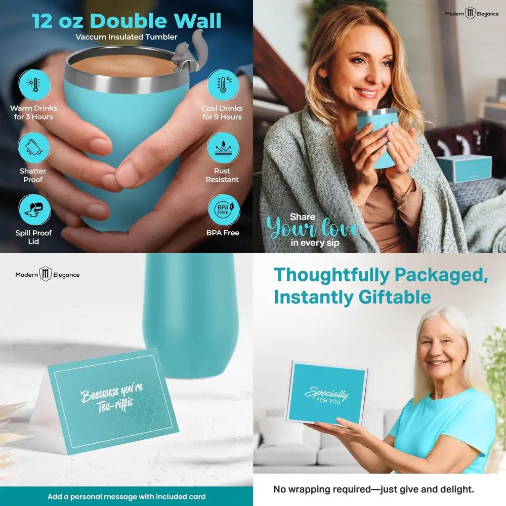 

Tea Tumbler Gift Set – Includes Tea Bag Holder, Spoon, Honey Straw, 15 Assorted Flavor Blends & Hot & Cold 12oz Insulated Tumble