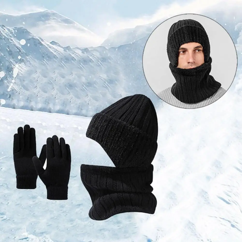 Touch Screen Hat Scarf Gloves Set 3 piece Unisex Winter Accessories Set Ear Flap Beanie Hat Plush Lined Neck Warmer Touch Screen