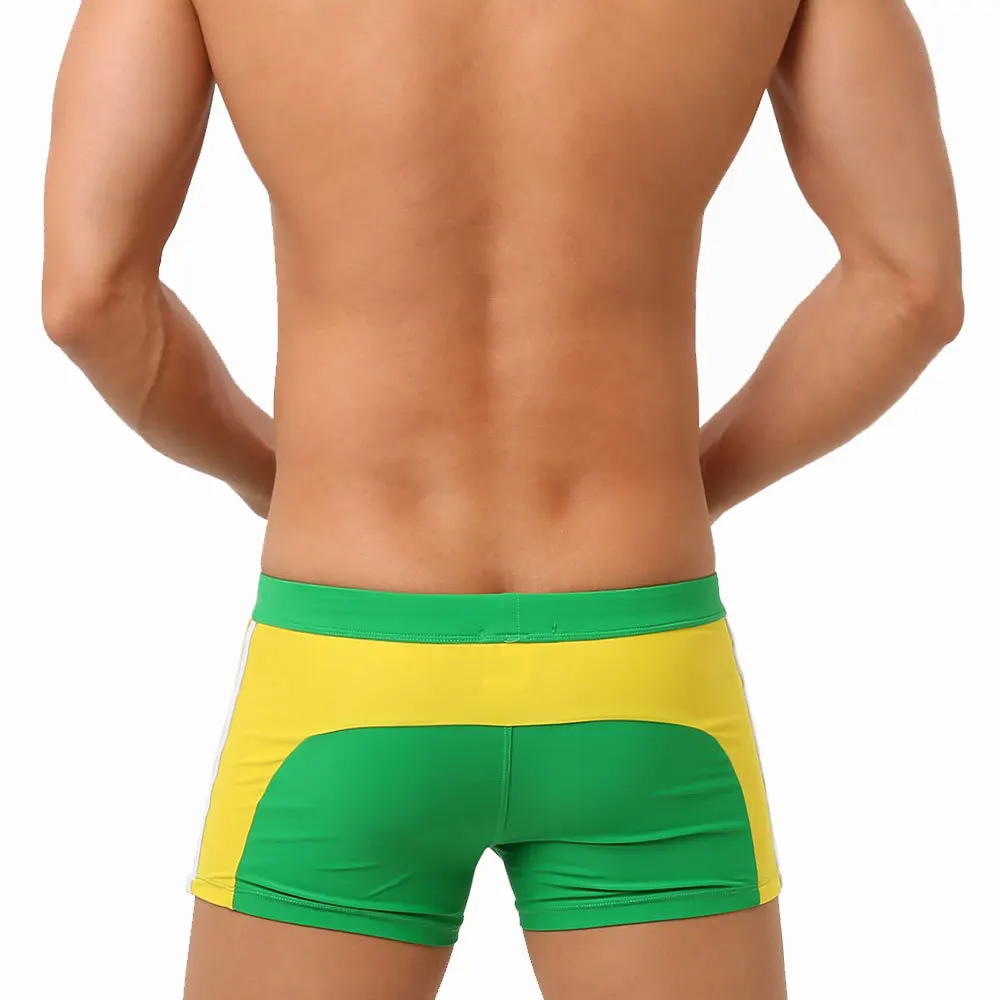 Sexy Swimsuit Beach Quick Drying Trunks Men Swimwear with Zipper Pocket Swimming Boxer Brief Square Leg Bathing Suit Board Short