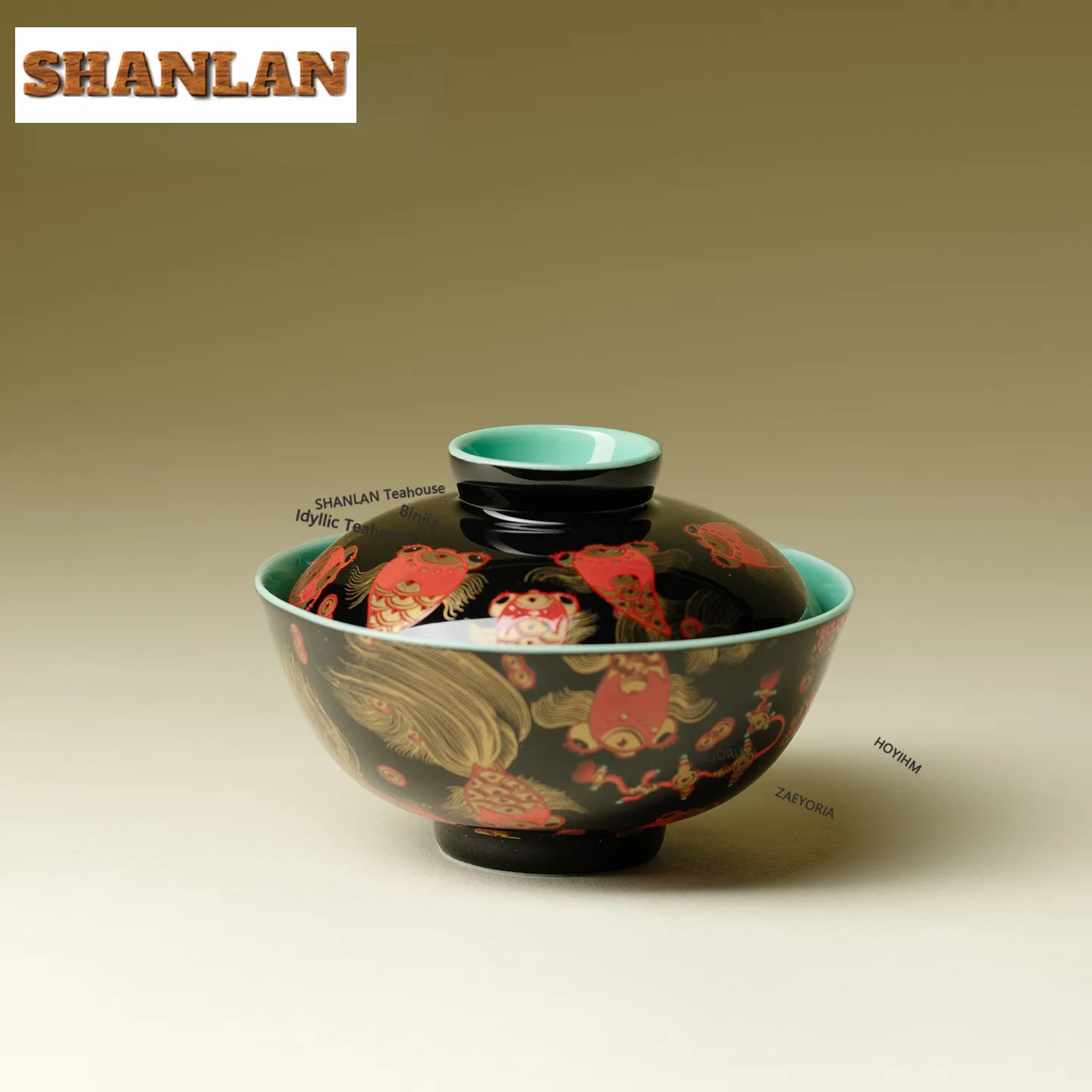 HOYIHM 75ml Fish Leaping Treasure Gaiwan Antique Tea Tureen Tea Bowl With Lid Kit Tea Brewing Cover Bowl Tableware Ornaments