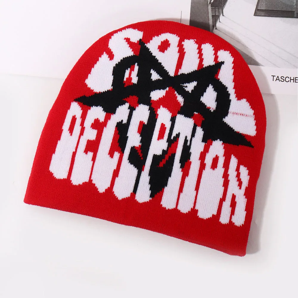 Women's Winter Caps Pop Star Letter Pattern Knitted Hats For men Fashion Warm Hip Hop Street Style Hat