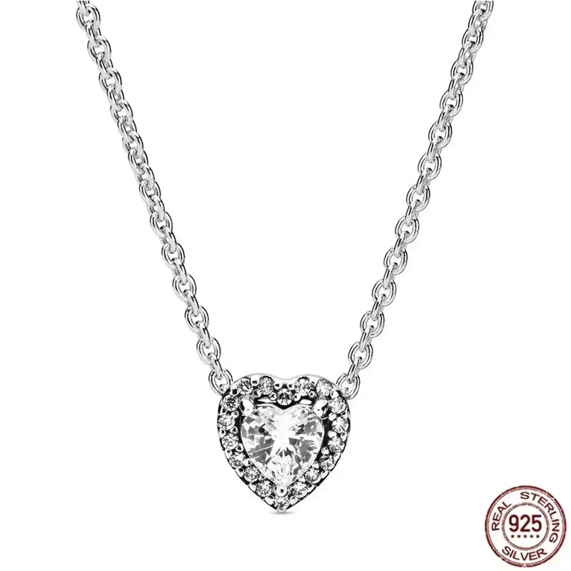 Nuova collana con clavicola con ciondolo hip-hop in argento sterling 925 collana con fiocco di neve a forma di cuore adatta a perline Pandora originali regalo fai da te